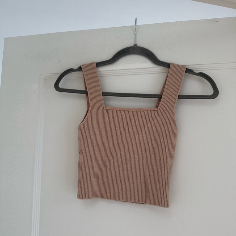SHEIN Tan Beige Ribbed square neck cropped sweater tank Top size XSmall EUC